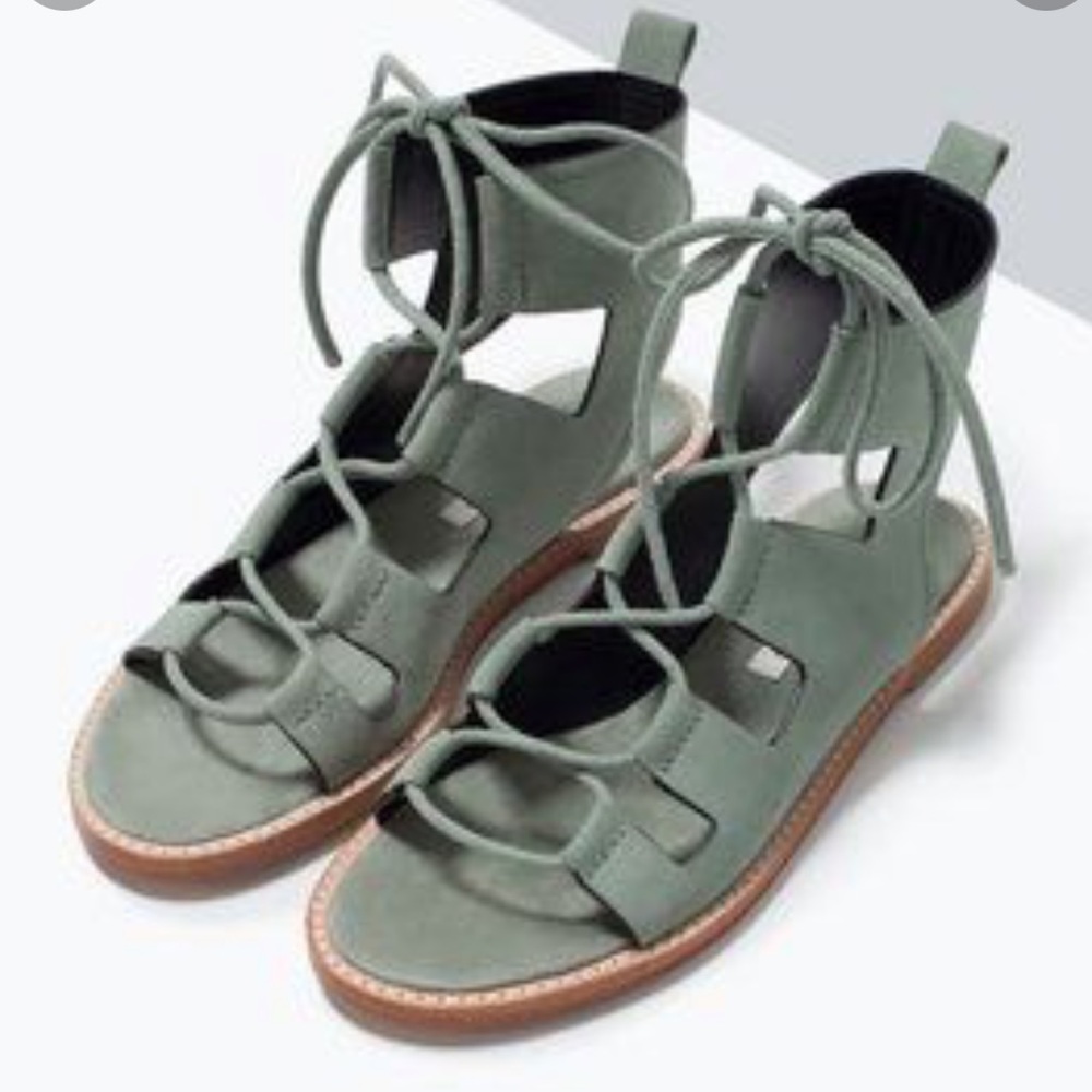 Zara green blue suede gladiator sandals 36